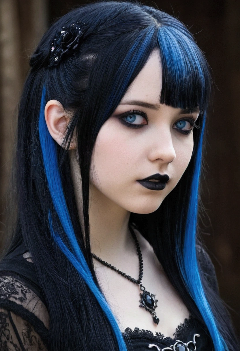 I want a gothic girl having sex who has half blue, half black hair