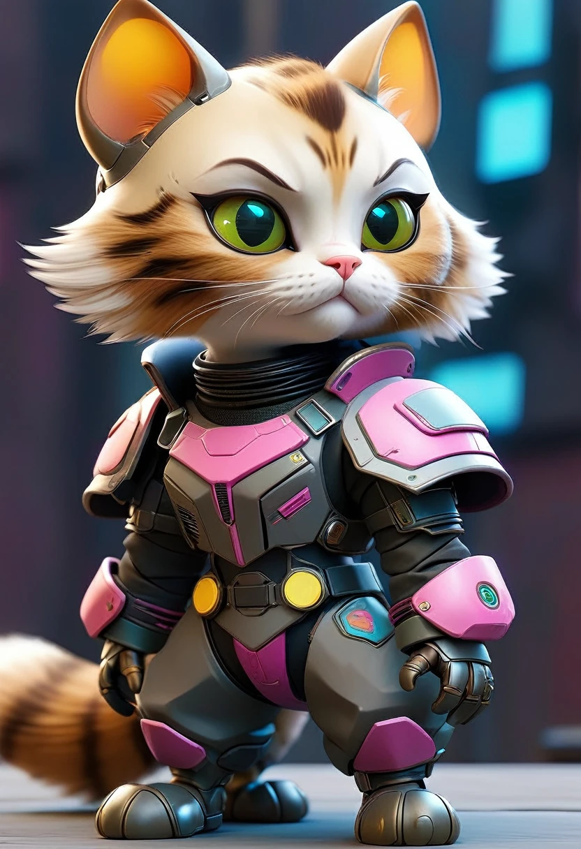 Dressed animals page, captivating and intriguing image of a Cute cat dressed in cyberpunk styled armor, cybernatic, Jetpak on it back, (flying:1.5)