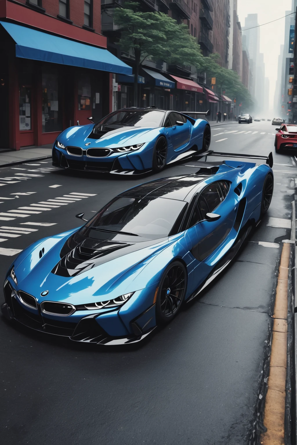 BMW hypercar in new york street, photo realistic, hyper realism, prototype, wallpaper, high resolution, hd, 4k.