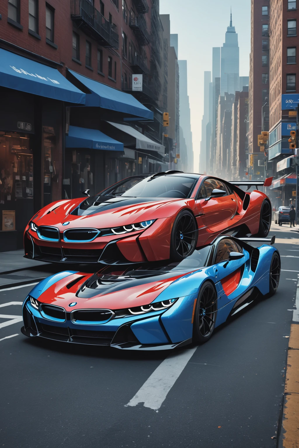 BMW hypercar in new york street, photo realistic, hyper realism, prototype, wallpaper, high resolution, hd, 4k.