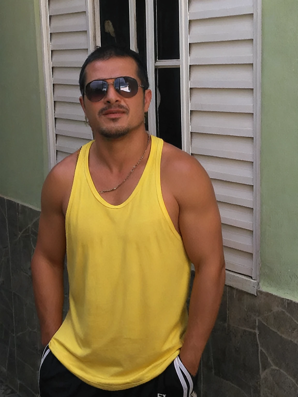 "(best qualityer,realisitic:1.37),portrait of a 35 year old person, dark-haired man, Buzz Cut, intense gaze,detailedeyes,eyes browns,Detailed lips,strong facial features,fine wrinkles,natural lighting,strong chin,determining expression,subtle stubble,neutral background,bright coloured"