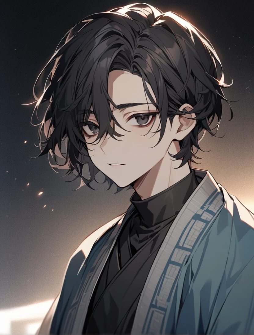 (black_hair), (short_hair), (deep_black_eyes), (high_detailed_eyse), (Handsome), (Attractive), (male), (unique_dark_colored_Haori), (detailed_Hair), (detailed), (detailed_mouth), (r), (dark_under_eyes),
