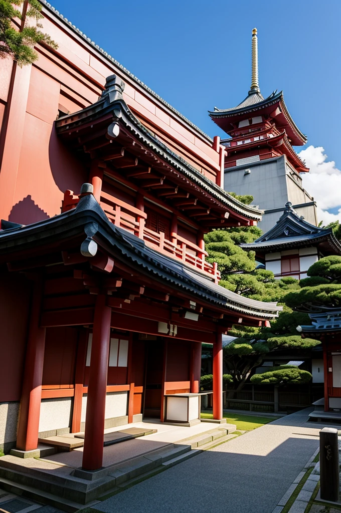 Japanese shrines in shadow and sky in Pink thime