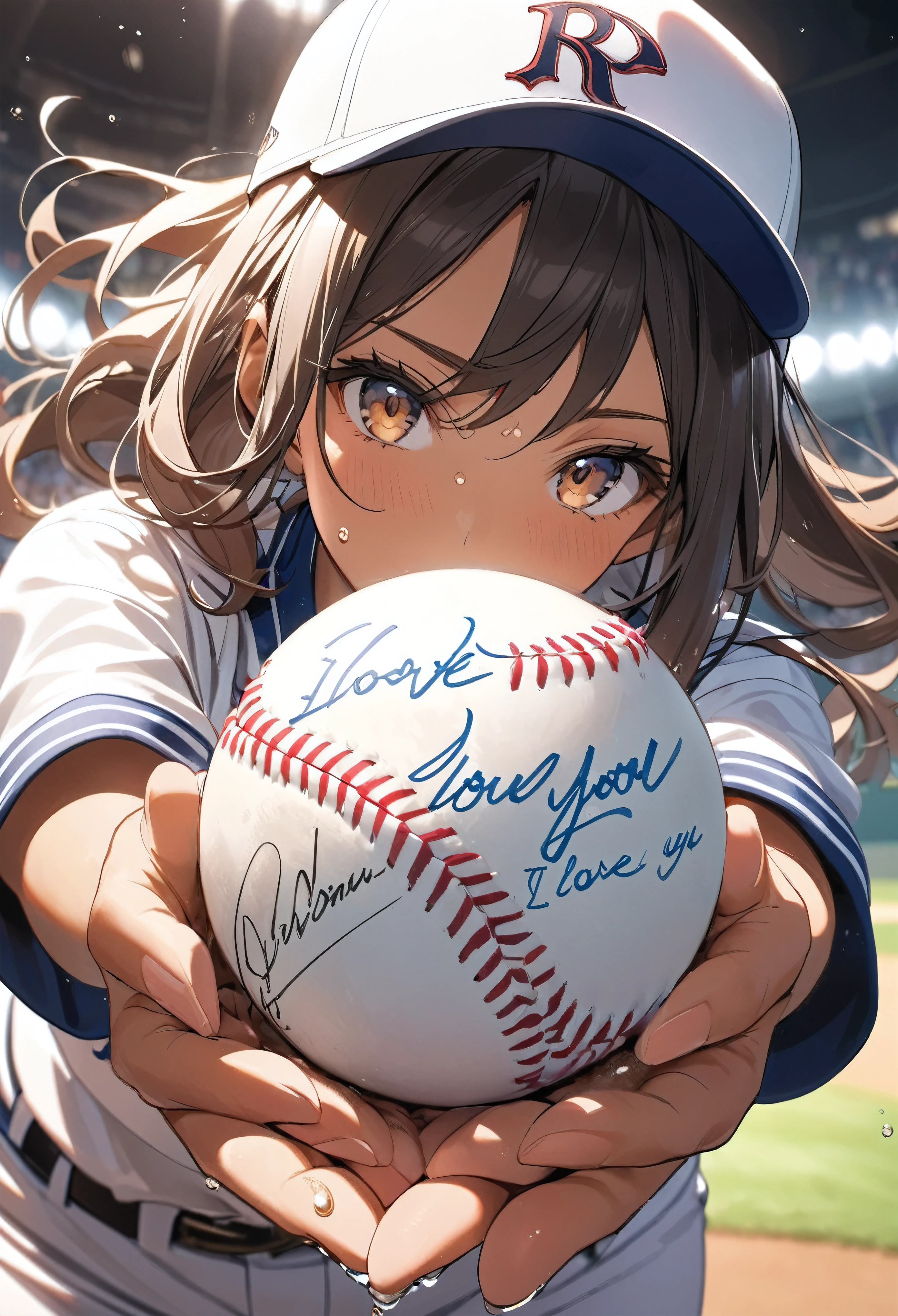 An autographed baseball with &quot;I LOVE YOU&quot; written on it 