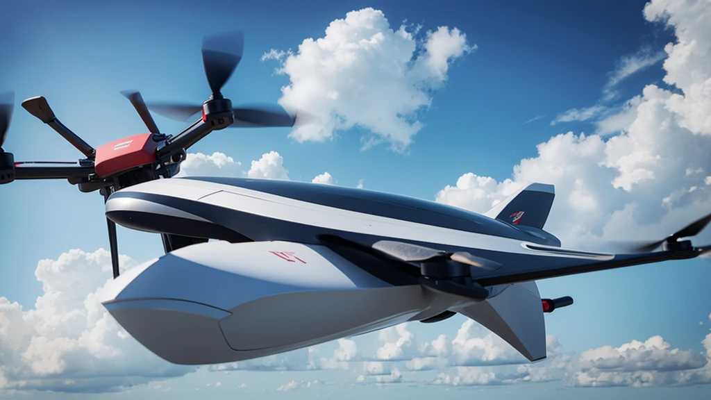 Realistic drone with sky background.