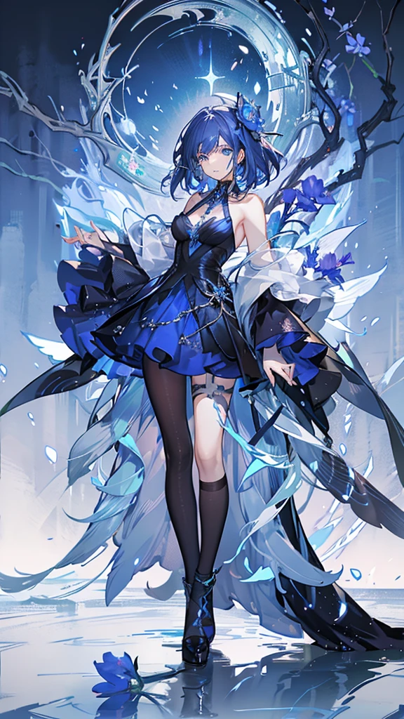 Leprechauns in the forest,Blue Iris,Blue Iris Narcissus Fairy,detail,in battle,full-body shot,grace,gentle