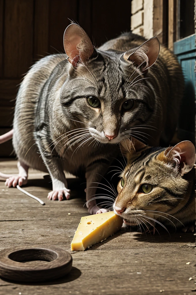 The rat smelled the cheese and immediately knew it was a trap. He used a long string to pull the cheese into his hole without coming out. The cat watched as the cheese disappeared but saw no sign of the rat. She realized the rat was smarter than she thought.Eventually, the cat gave up and decided to make friends with the rat. From that day on, the rat and the cat learned to live together peacefully in the village.