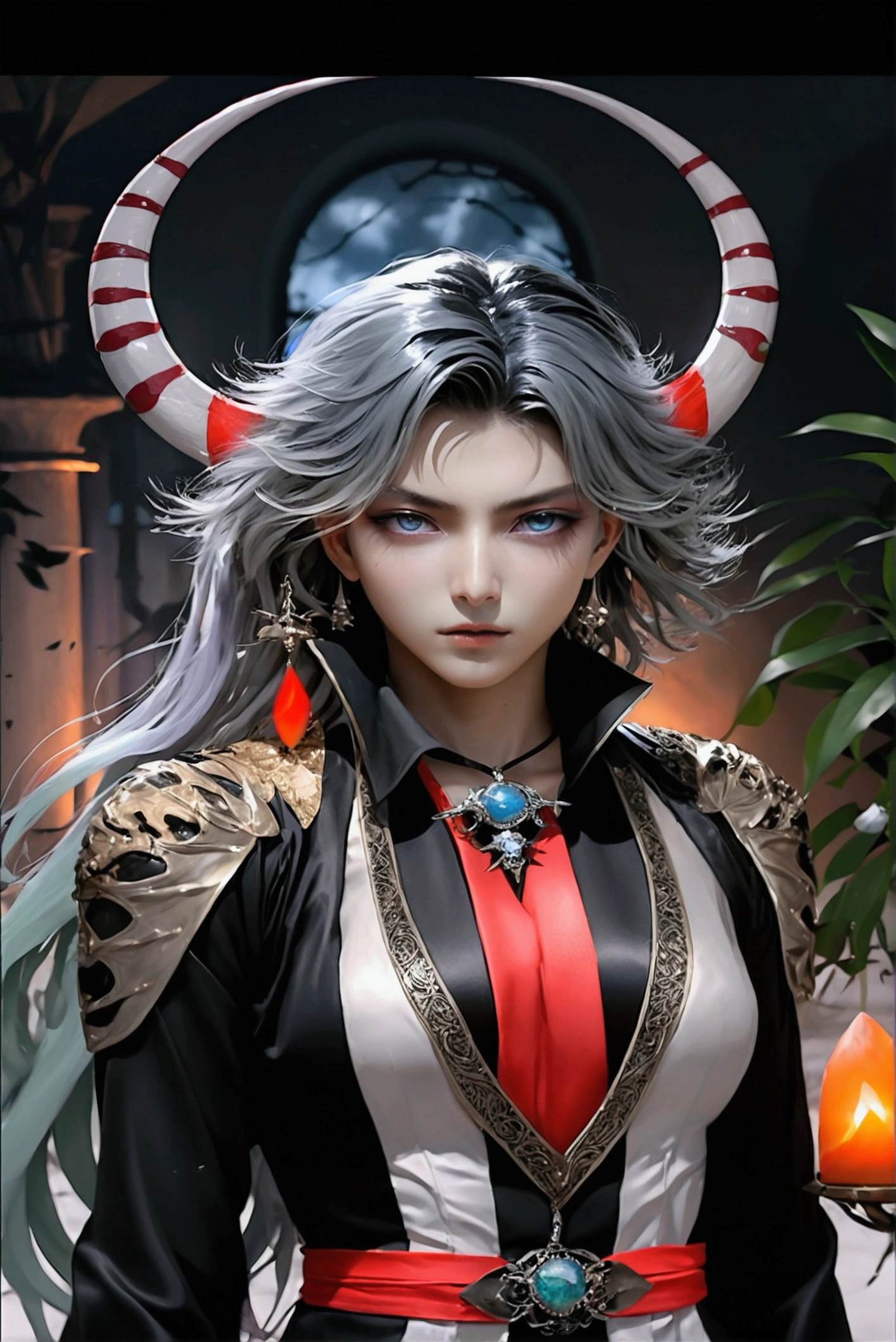 (Extremely delicate and beautiful:1.2), 8K, (masterpiece, Highest:1.0), 2 men, 1 female, Upper Body, Brunette color hair, Silver Hair, Red and black hair, love triangle, 2 menと女性1人のlove triangle,whole body,