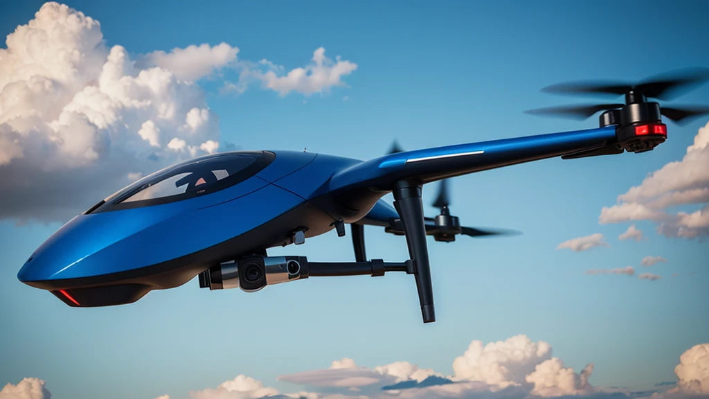 Realistic drone with sky background.