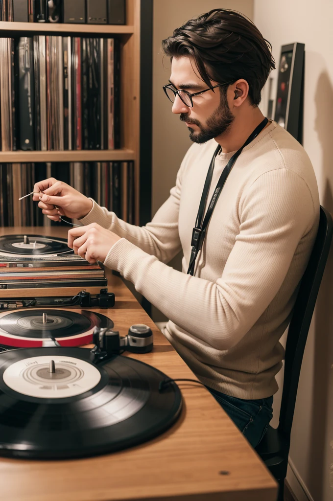 A man listening to records