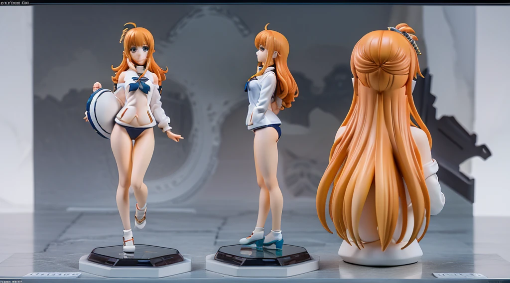 ((Best Quality)), ((Masterpiece)), (((detailed character sheet, frontal view, side view, three quarter view))) white background、one piece、whole body、whole bodyイラスト、whole bodyアニメーション、whole bodyリファレンスシート、Long Hair、Orange Hair、Heighten your head、smile、Cute face、Narrow waist、Long legs、Beautiful feet、9 heads body、beautiful lady、small head、3D、school swim wear