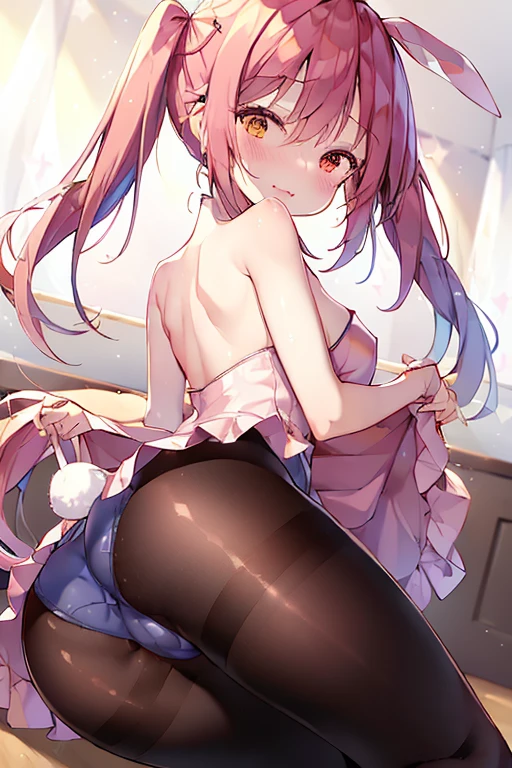 (masterpiece、Highest quality:1.2), Cowboy Shot, solo, One Girl,Embarrassed expression、Viewer, Pink Hair,((Bunny girl)), (pantyhose)、leotard