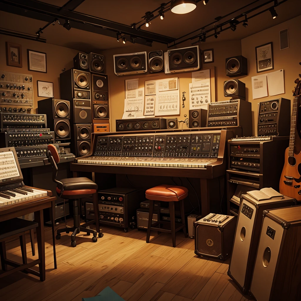 Music studio scene with instruments