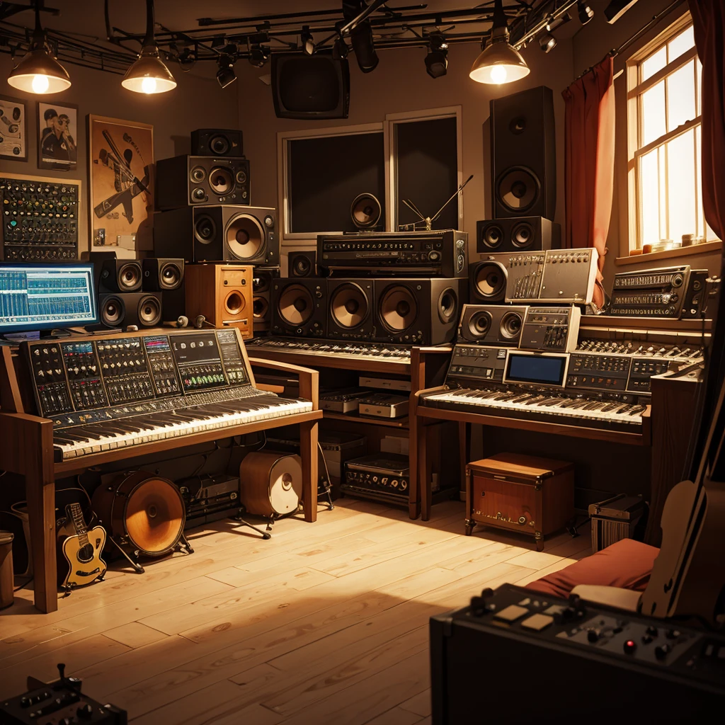 Music studio scene with instruments
