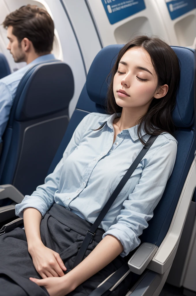 Passenger sleeping on plane