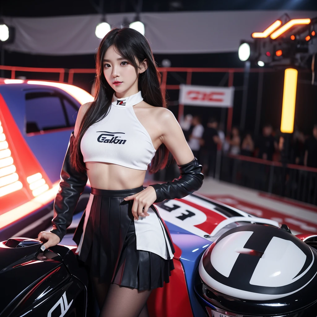 Cool woman、Colorful costumes、F1 Driver Cosplay、Colorful costumes、Clothing with company logo、Grid Girlsのカラフルで派手な衣装、Grid Girls、Perfect Face、Paddock Girls、Harem、motor Show、tights、Bodycon Costumes、Grid Girls、Russia、Grid Girlsのコスプレ、belly button、Pleated skirt、Bodycon Costumes、Photographed in a sexy pose