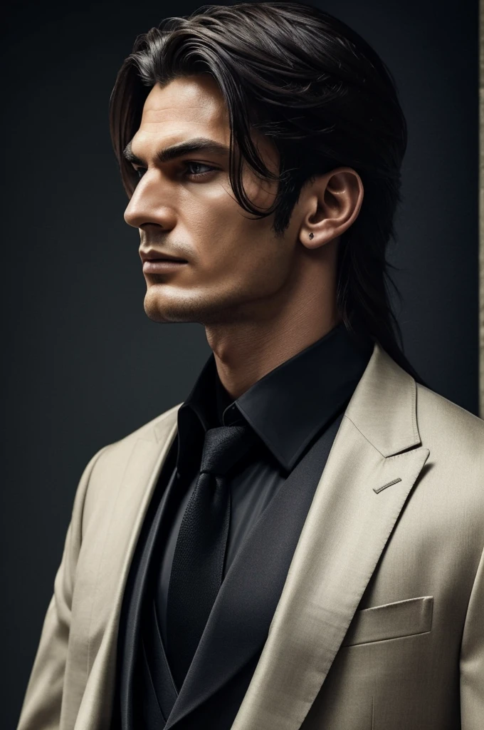 ((best quality)), ((masterpiece)), (detailed), perfect face,clean face, the cheekbones shouldnt be too deep, and make his aura look like a dark mafia out of novels, and too much handsome, his hair should be not that long, till his ears, 