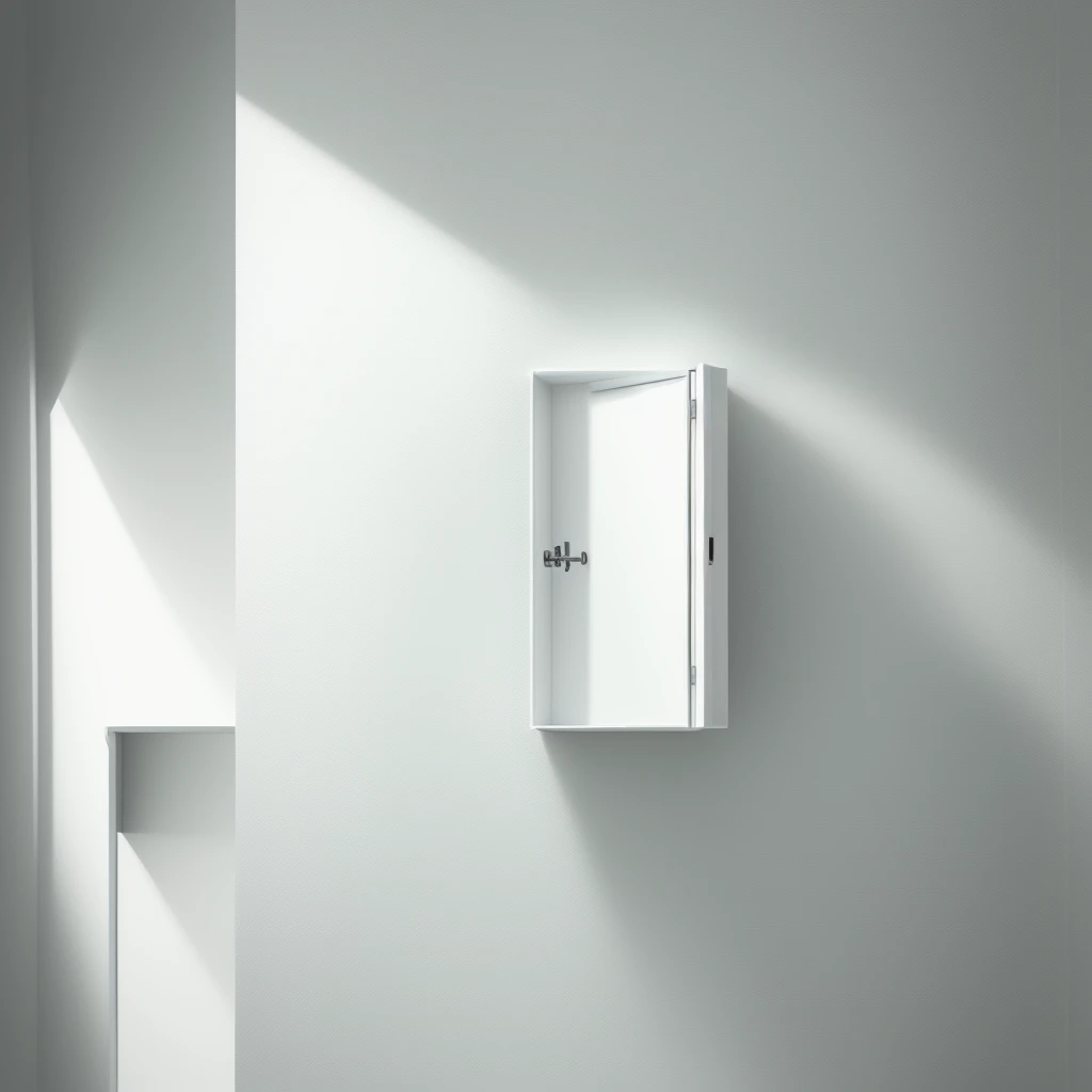 there is a box with a white wall and a white floor, A room with white walls, - colored walls, smooth panelling, background(solid), ilya, inspired by Raoul De Keyser, 2014, 2 0 1 4, rectangles, white space in middle, large vertical blank spaces, inspired by Lucio Fontana, 2013