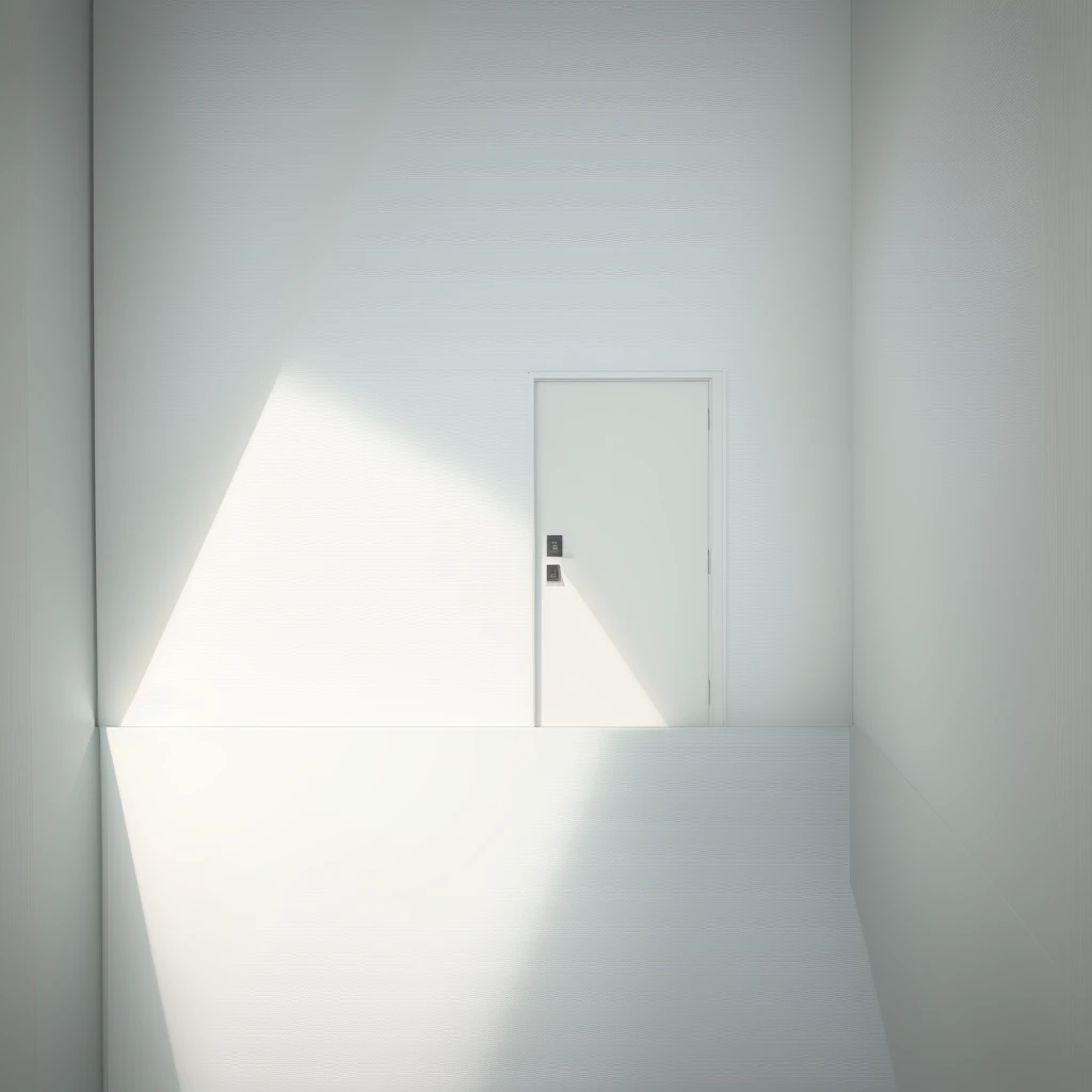 there is a box with a white wall and a white floor, A room with white walls, - colored walls, smooth panelling, background(solid), ilya, inspired by Raoul De Keyser, 2014, 2 0 1 4, rectangles, white space in middle, large vertical blank spaces, inspired by Lucio Fontana, 2013