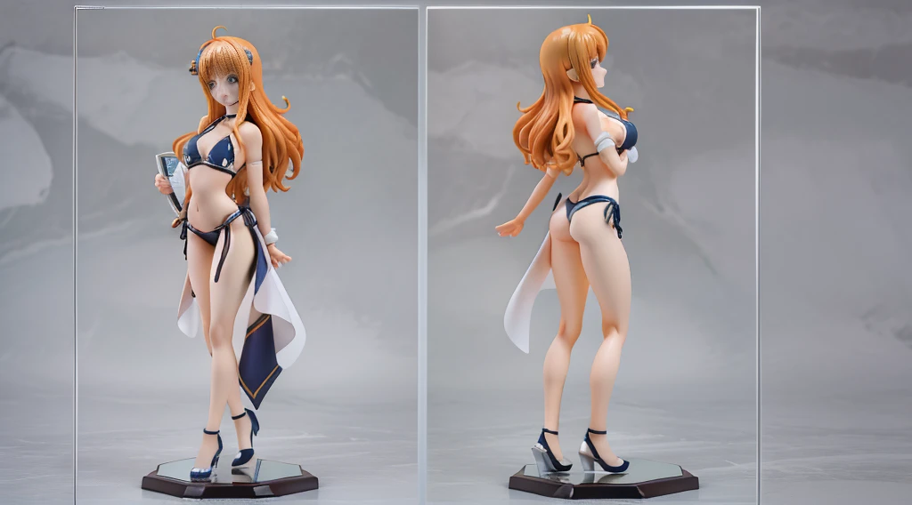 ((Best Quality)), ((Masterpiece)), (((detailed character sheet, frontal view, side view, three quarter view))) white background、one piece、whole body、whole bodyイラスト、whole bodyアニメーション、whole bodyリファレンスシート、Long Hair、Orange Hair、Heighten your head、smile、Cute face、Narrow waist、Long legs、Beautiful feet、9 heads body、beautiful lady、small head、3D、swim wear