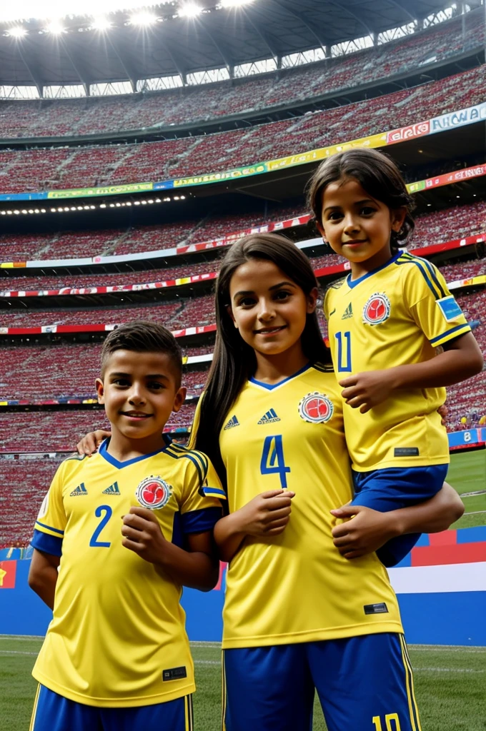 a 7  girl, shoulder-length straight dark hair, vibrant dark brown eyes, tanned skin, wearing a Minas Gerais athletic football team shirt and denim shorts...playing with party balloons