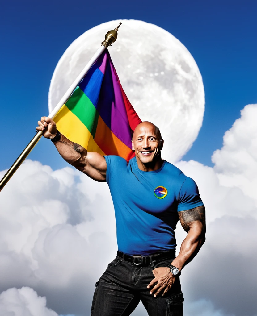 Dwayne Johnson finally goes to the moon and places LGBTQ flag he is standing nearby