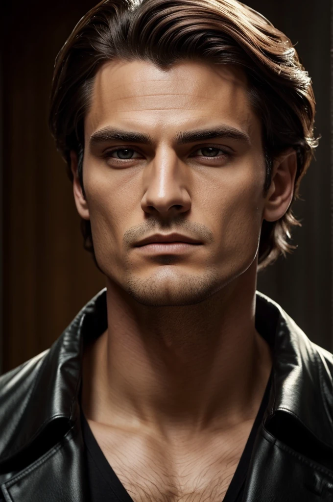 ((best quality)), ((masterpiece)), (detailed), perfect face,clean face, the cheekbones shouldnt be too deep, and make his aura look like a dark mafia out of novels, and too much handsome, his hair should be not that long, till his ears, his jaw should be sharp and muzzled, his skin toon must be pale ivory like alot fair, his cheeks reddish, his eyes almond and siren with hazel brown color orbs, mafia vibe