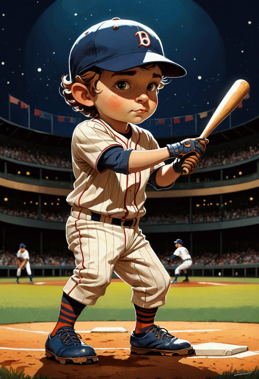 Baseball Player, by Oliver Jeffers, full body, cinematic still, cinemascope, (best quality, masterpiece), very aesthetic, perfect composition, intricate details, ultra-detailed, vivid colors
