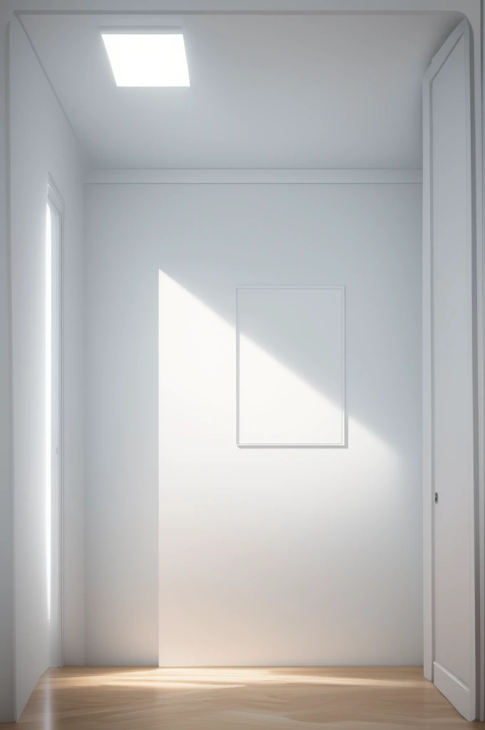 there is a box with a white wall and a white floor, A room with white walls, - colored walls, smooth panelling, background(solid), ilya, inspired by Raoul De Keyser, 2014, 2 0 1 4, rectangles, white space in middle, large vertical blank spaces, inspired by Lucio Fontana, 2013