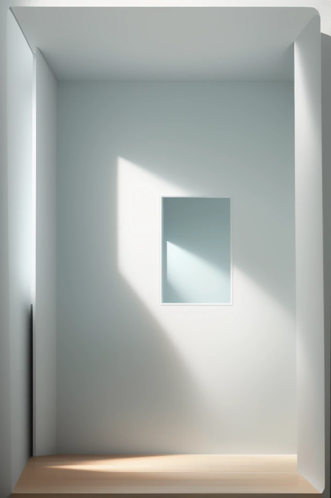 there is a box with a white wall and a white floor, A room with white walls, - colored walls, smooth panelling, background(solid), ilya, inspired by Raoul De Keyser, 2014, 2 0 1 4, rectangles, white space in middle, large vertical blank spaces, inspired by Lucio Fontana, 2013