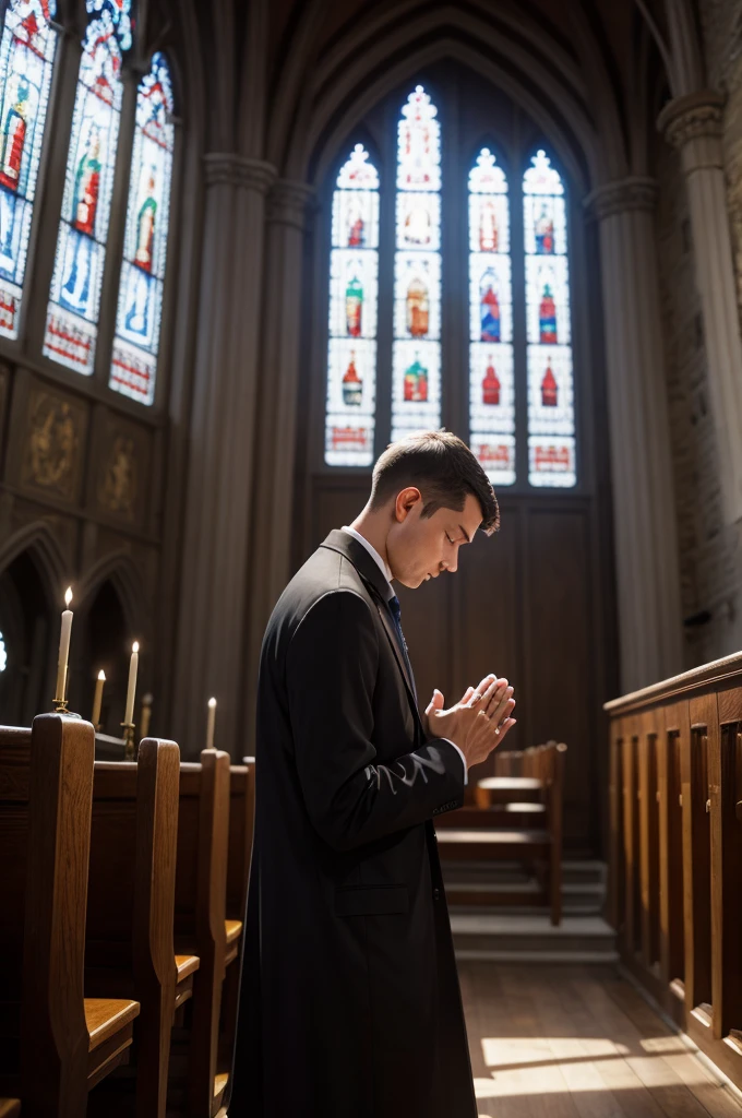 A man praying in a church 