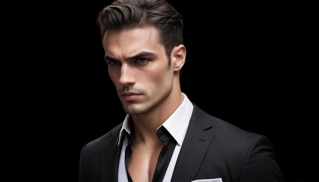 arafed man in a suit and tie posing for a picture, handsome male, handsome and elegant, handsome and attractive, masculine jawline, beautiful young man, well-groomed model, handsome man, handsome young man, masculine jawline!, attractive male, handsome attractive face, beautiful male face, man in black suit, attractive man, slicked back hair
