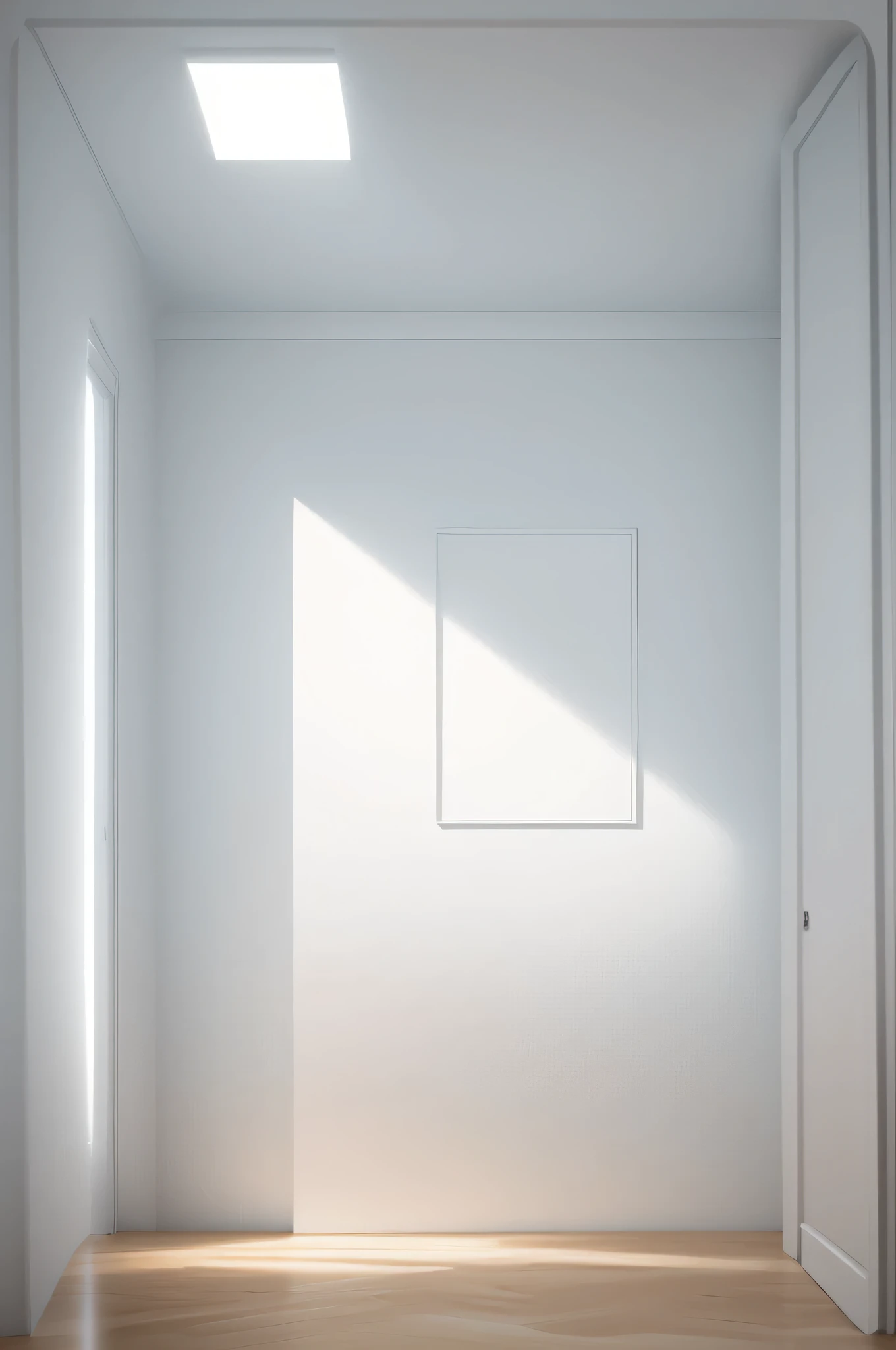there is a box with a white wall and a white floor, A room with white walls, - colored walls, smooth panelling, background(solid), ilya, inspired by Raoul De Keyser, 2014, 2 0 1 4, rectangles, white space in middle, large vertical blank spaces, inspired by Lucio Fontana, 2013