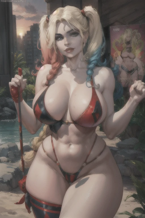atman (Series), obra-prima, cores vividas, wallpaper Dc DC Comics Suicide Squad Harley Quinn Studio Crimson Axis 1girls antihero antiheroine beach big breasts bikini blonde hair blue eyes busty camel Curvy Curvy figure Eyebrows eyelashes female eye Only female hair Hips hourglass figure huge human breasts big breasts fair skin fair skin feminine lips multicolored hair navel necklace one-piece swimsuit Braids thin waist solo sunset thick sweat thick legs thick thighs villainous thighs villainy voluptuous feminine voluptuous wide waist cute, morto NSFW breasts), hdri, extremely naked, nude, nua, pelada, nsfw, perfect proportions human body, gigantic breast 1.9