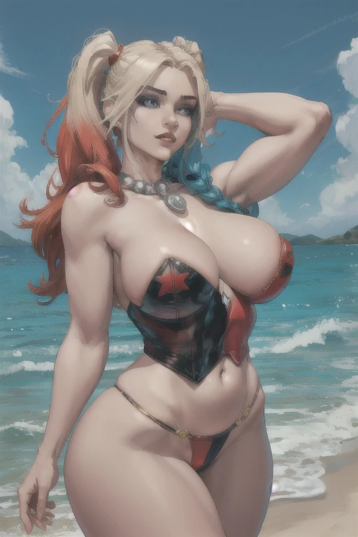 atman (Series), obra-prima, cores vividas, wallpaper Dc DC Comics Suicide Squad Harley Quinn Studio Crimson Axis 1girls antihero antiheroine beach big breasts bikini blonde hair blue eyes busty camel Curvy Curvy figure Eyebrows eyelashes female eye Only female hair Hips hourglass figure huge human breasts big breasts fair skin fair skin feminine lips multicolored hair navel necklace one-piece swimsuit Braids thin waist solo sunset thick sweat thick legs thick thighs villainous thighs villainy voluptuous feminine voluptuous wide waist cute, morto NSFW breasts), hdri, extremely naked, nude, nua, pelada, nsfw, perfect proportions human body, gigantic breast 1.9