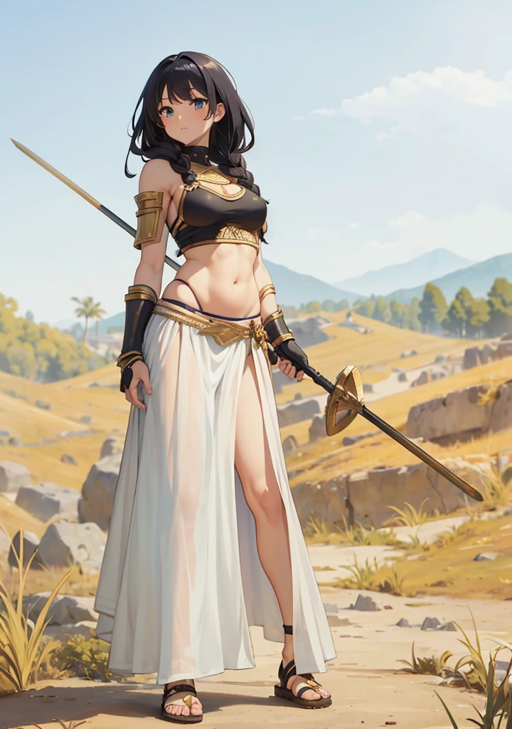 greek warriors womans in togas , only girls , forest in the background , light armor , elbow pads, knee pads, shoulder pads, black armor , sandals , sexy, exposed belly, muscular girl, defined abdomen,stomach, multiple girls, looking at viewer , long hair, bare shoulders, outdoors, sandals