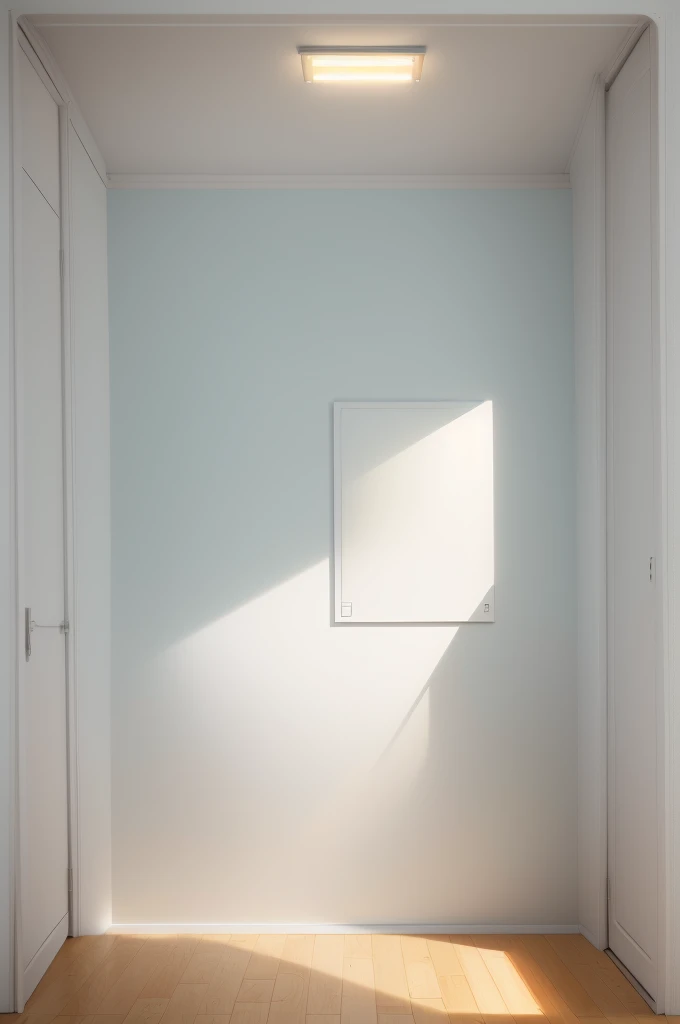 there is a box with a white wall and a white floor, A room with white walls, Brown ceramic floor, - colored walls, smooth panelling, background(solid), ilya, inspired by Raoul De Keyser, 2014, 2 0 1 4, rectangles, white space in middle, large vertical blank spaces, inspired by Lucio Fontana, 2013