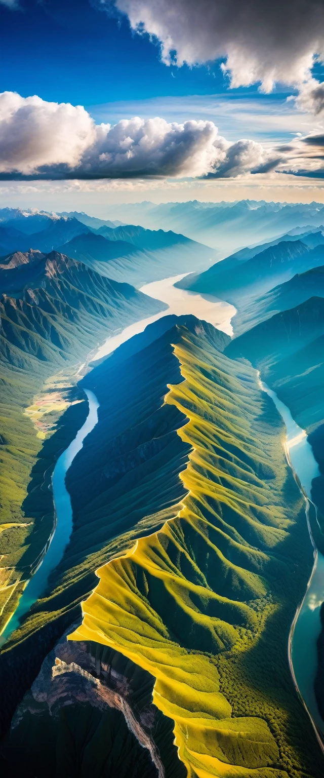 (Highest quality),(masterpiece:1.2),(Very detailed:1.2),Ultra-high resolution,RAW color photos,8K,Vast landscape photography,Realistic photos,Elaborate photos,Skydiving viewpoint,Written boundary depth,Sharp focus,In the clouds,The land below,A series of high mountains々,Beautiful colors,Written boundary depth,Wide Light,Low contrast,Backlight,Sharp focus,Vibrant colors,moving composition