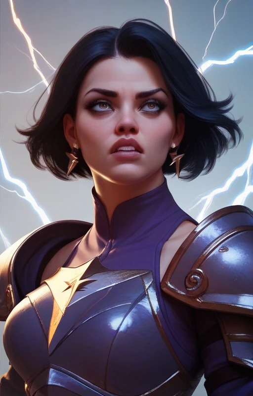 Woman with long black hair.
Purple clothing and light metal armor.
Lightning surrounds his body as he runs at such speed that the surroundings are distorted..