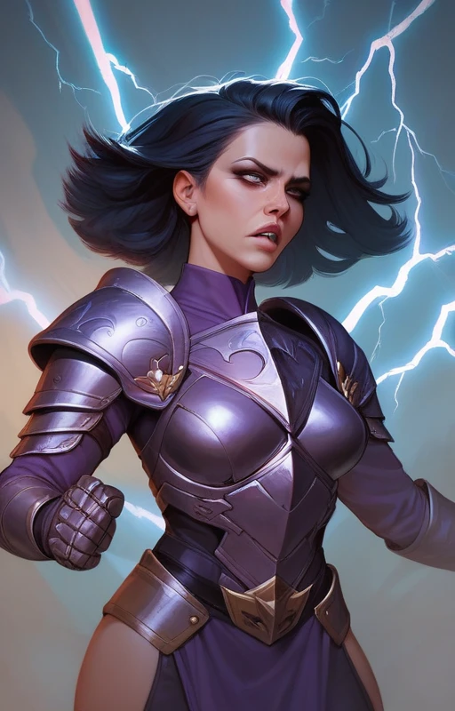 Woman with long black hair.
Purple clothing and light metal armor.
Lightning surrounds his body as he runs at such speed that the surroundings are distorted..