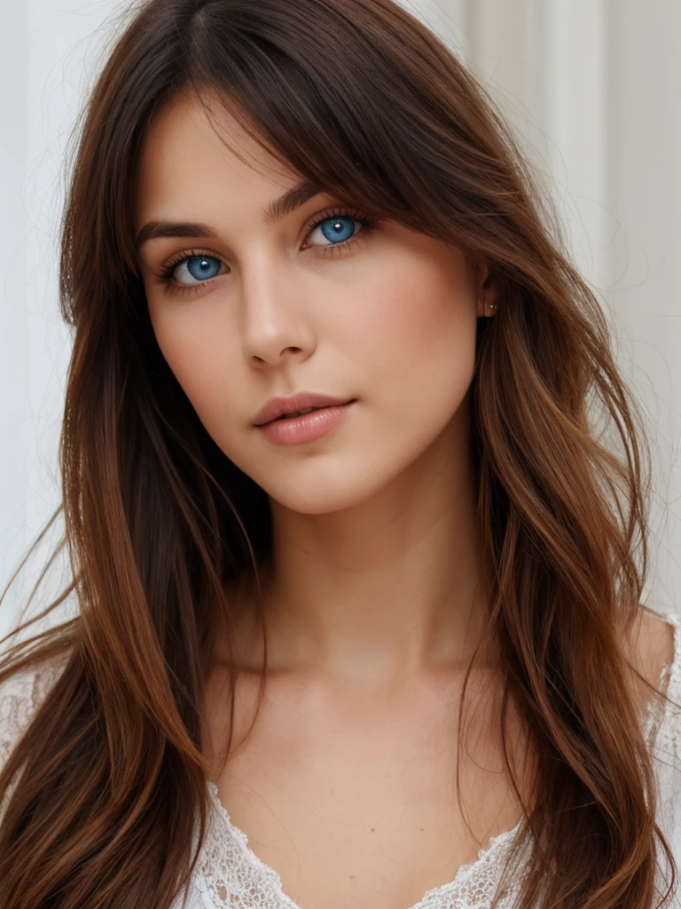 Hot brunette woman with and blue eyes