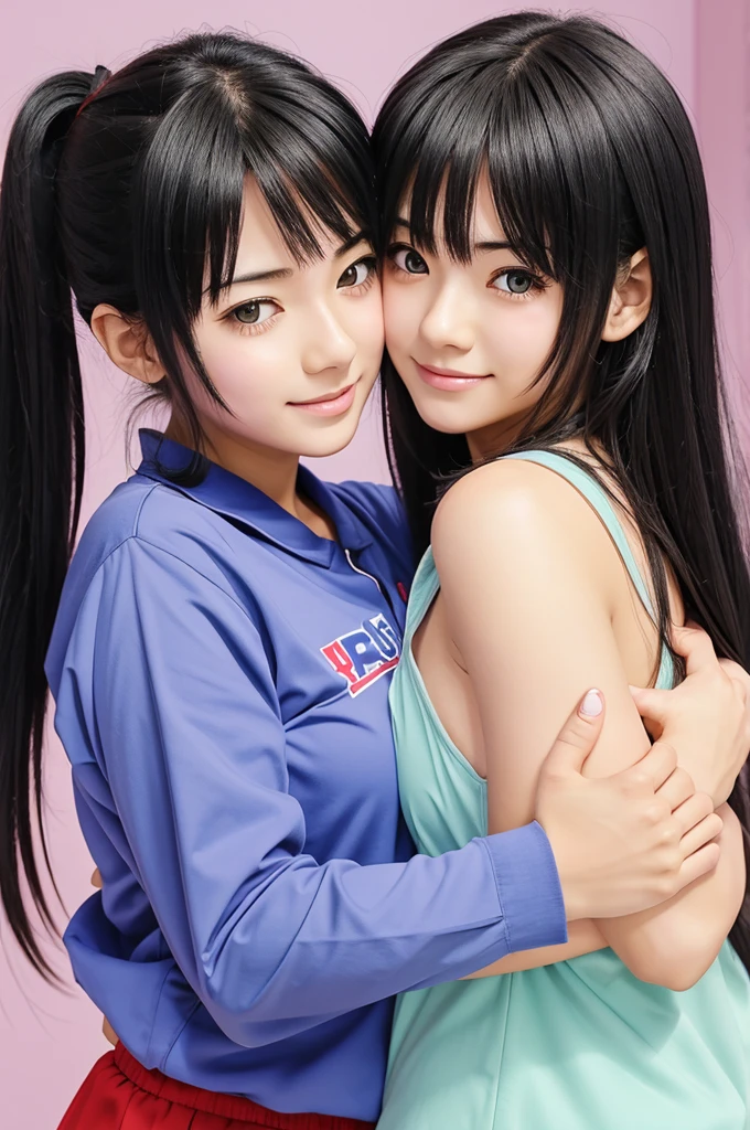 Generate a anime of two sisters hugging each other