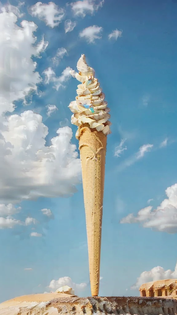 realistic Vanilla gelato cone in the middle of sky