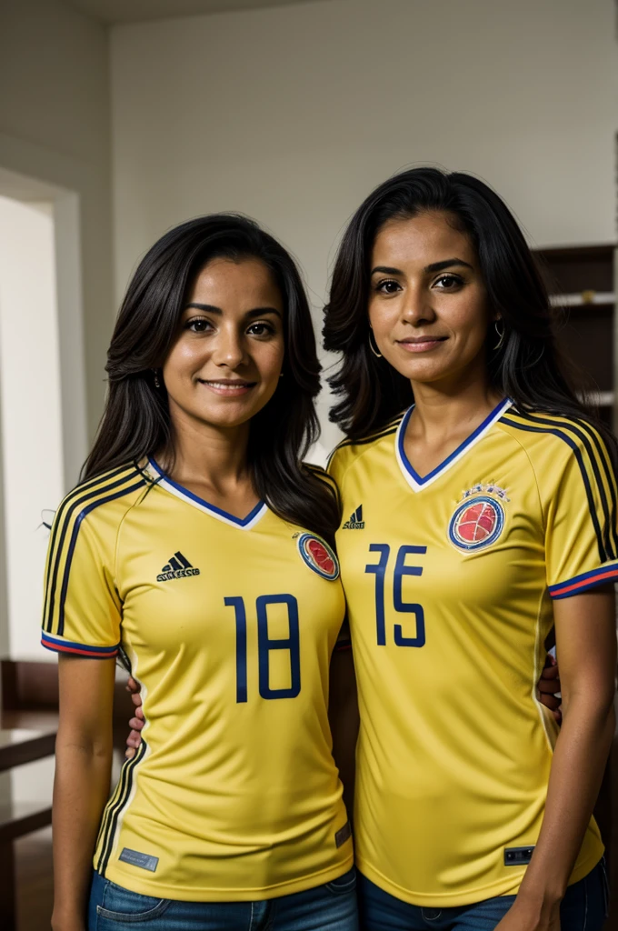 Image Mom and daughter with the Colombia national team shirt with names Xiomara and Mafe
