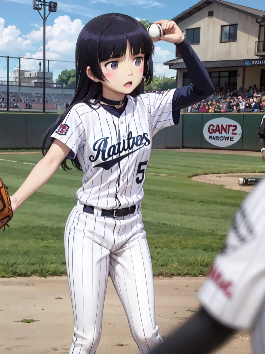 (Ultra-high resolution), (masterpiece), (Attention to detail), (high quality), (最high quality), One Girl, Black Hair, (Throwing Baseball), How to Throw a Baseball, pitcher, pitching, mound, Baseball, (Baseball Uniforms), Baseball hats, Baseball Belt, Green Field, Dugout,