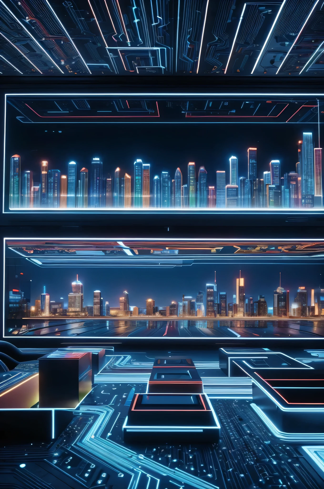 Create a hyper-realistic 8K image of a modern office setting where a diverse team of professionals are gathered around a digital display showing complex data visualizations, graphs, and charts, symbolizing collaborative data-driven decision-making.
