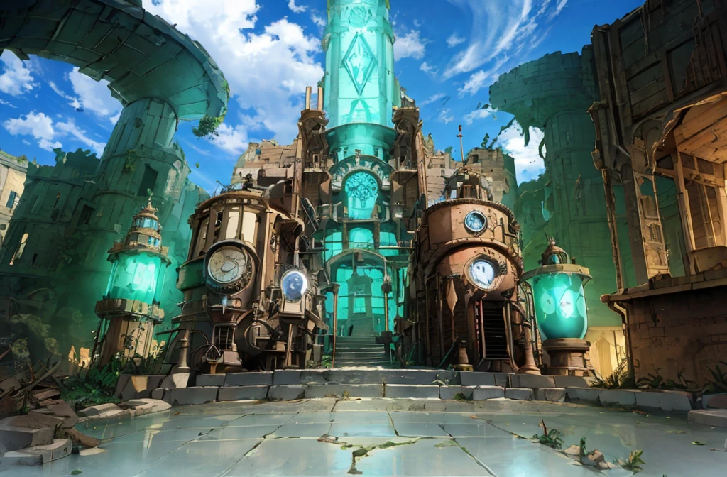 steampunk,grow,gem,culture tank,ruins,Fantastic,Medieval European style,4K,8K,Highest quality