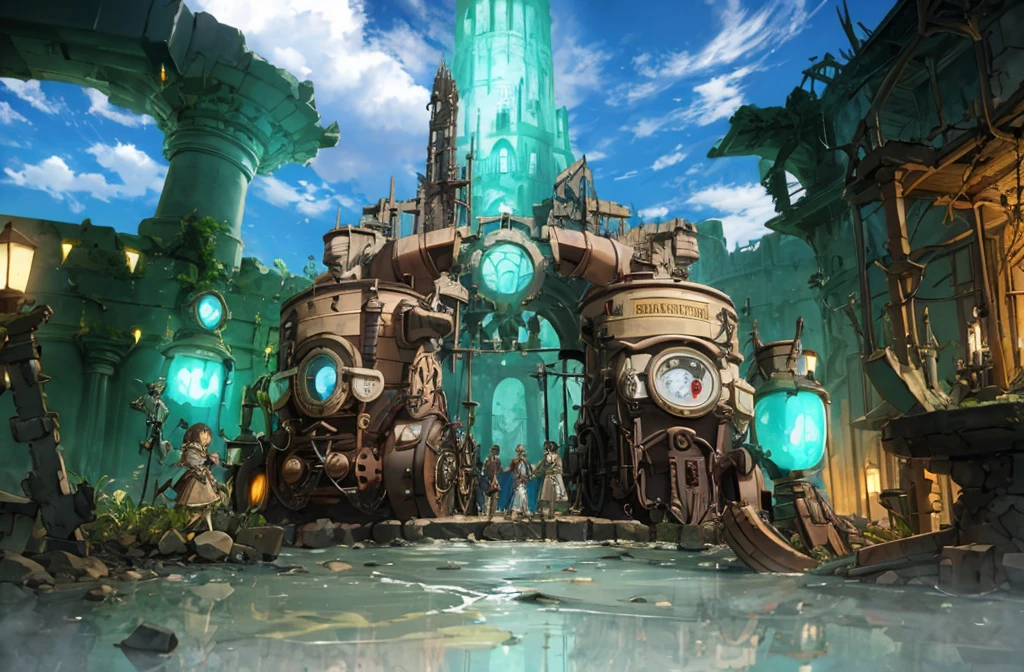steampunk,grow,gem,culture tank,ruins,Fantastic,Medieval European style,4K,8K,Highest quality