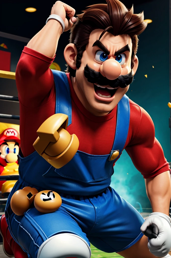 Mario gaming character as a man fighting angrily