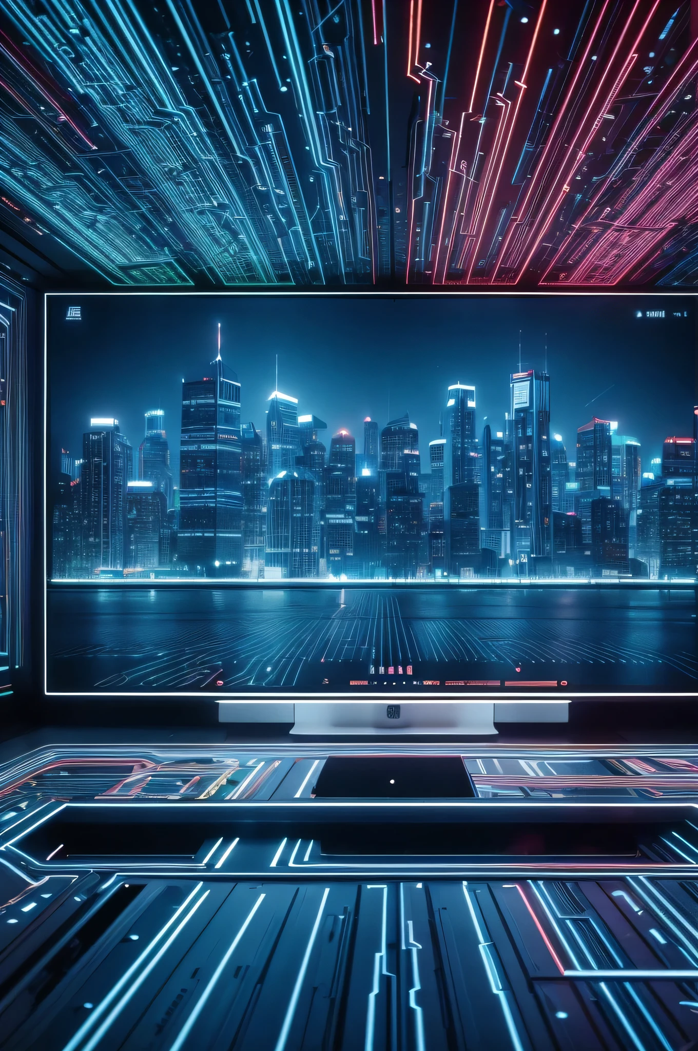 Create a hyper-realistic 8K image of a modern office setting where a diverse team of professionals are gathered around a digital display showing complex data visualizations, graphs, and charts, symbolizing collaborative data-driven decision-making.